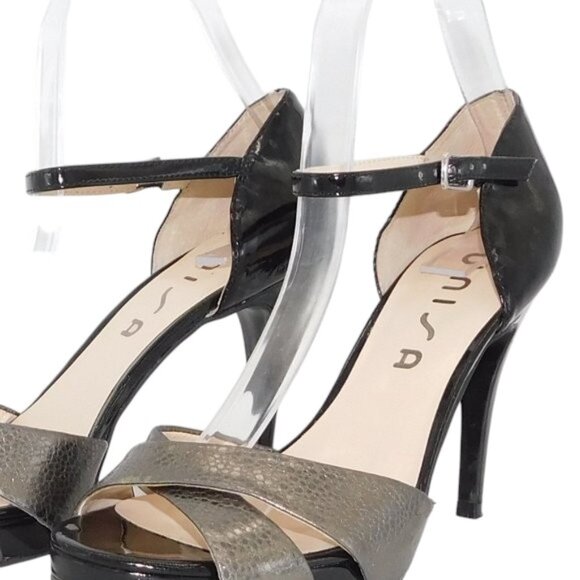 Unisa "Dedra" Black/Grey Patent Open Toe Heel - Picture 5 of 14